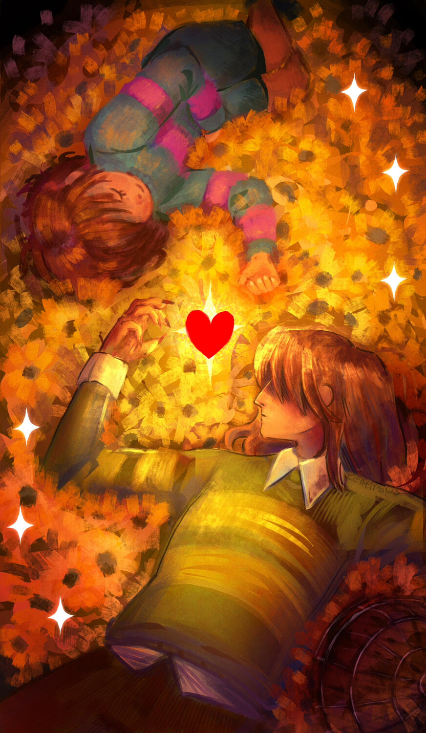 Fanart of Kris Dreemurr and Frisk from Deltarune and Undertale (2025)